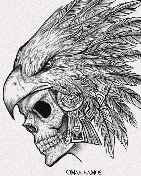 Aztec Eagle Tattoo, Calf Tattoo Ideas, Taurus Bull Tattoos, Skull Warrior, Azteca Tattoo, Eagle Skull, Mexican Art Tattoos, Aztec Tattoo Designs, Eagle Drawing