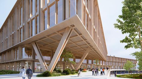 mass-timber 'ecotope' plan by 3XN + IB to expand swiss university Epfl Campus, Facade Skin, Rolex Learning Center, Mass Timber, Green Transportation, Danish Architecture, Timber Architecture, Brutalist Buildings, Timber Buildings