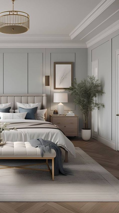 Modern European Bedroom Design, Contemporary Luxe Bedroom, Transitional Master Bath Ideas, Transitional Interior Design Bedroom, Contemporary Bedroom Design Luxury, Modern European Bedroom, Master Room Design, Bedroom Design Luxury, Contemporary Luxe