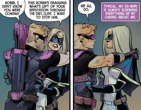 Bobbi Morse Comics, Nat And Clint, Marvel Panels, Clint Barton, Happy Ending, Ex Wives, Marvel Memes, A Relationship, Marvel Dc