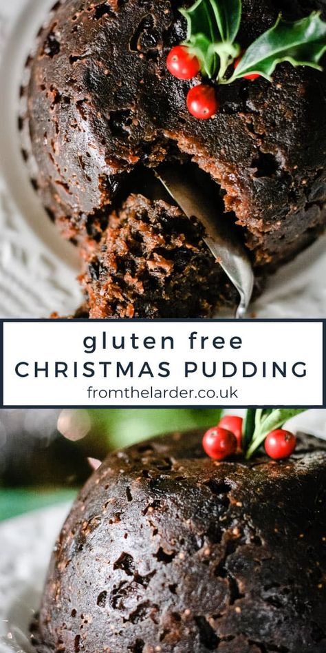 Traditional Gluten-Free Christmas Pudding - From The Larder Gluten Free Christmas Pudding, Gluten Free Holiday Recipes, Christmas Pudding Recipes, Gluten Free Holiday, Gluten Free Christmas, Christmas Lunch, Christmas Dessert, Gluten Free Treats, Gluten Free Recipes Easy