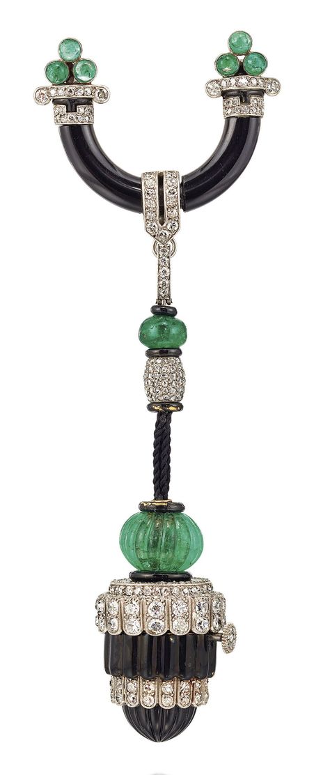 ©️️ Christies Art Déco Emerald, Diamond And Enamel Lapel Watch, Platinum And Gold Attributed To Cartier, c1925 Cartier Brooch, Diamond Ear Studs, Brooch Diamond, Douglas Fairbanks, Van Cleef & Arpels, Jewelry Staples, Emerald Bead, Antique Pendant, Vintage Style Jewellery