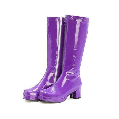 Square Toe Chunky Heel Patent Leather Candy Colors Boots Dance Boots, Boots Square Toe, Velvet Boots, High Leather Boots, Gogo Boots, Velvet Heels, Chunky Heels Boots, Square Toe Boots, Platform Heels Chunky