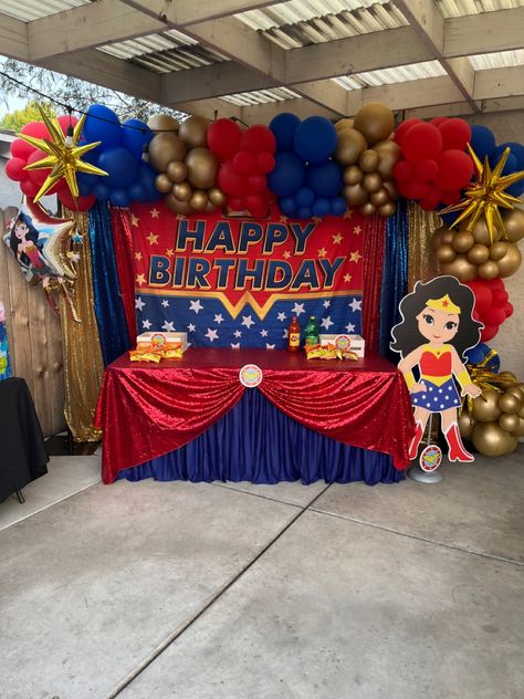 8th Birthday Wonder Woman Birthday Party, Wonder Woman Party, Wonder Woman Birthday, Woman Birthday, Wonder Women, Balloon Flowers, Birthday Pictures, Flower Decor, 8th Birthday