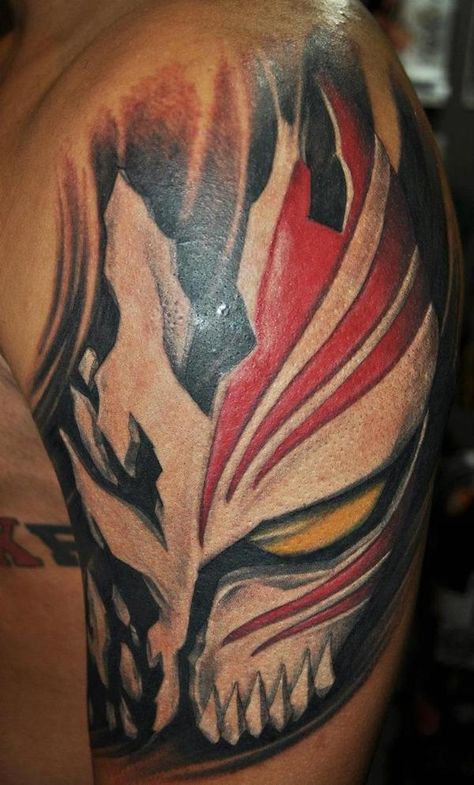 Dat Hollow Ichigo mask. I may not get it though. Gengar Tattoo, Ichigo Hollow Mask, Simple Tatto, Ichigo Hollow, Hollow Mask, Bleach Tattoo, Nerd Tattoo, Sick Tattoo, Naruto Tattoo