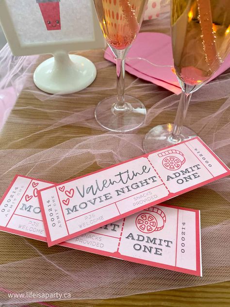 Valentines Movie Night For Kids, Valentine’s Day Celebration Ideas, Valentine Date Night Ideas, Galentines Movie Ideas, At Home Movie Night Ideas, Valentine’s Day Party Activities, Valentine’s Day Movie Night, Valentines Night In Ideas, Cute Valentines Date Ideas