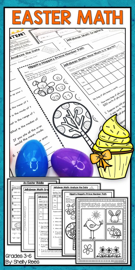 Easter Math activities are fun and meaningful for students in 3rd, 4th, 5th, and 6th grades with this printable packet. Classroom teachers, you will love the low-prep Easter worksheets, Easter jellybean graphing, Easter coloring sheets! Great ideas for Easter centers and morning work! Easter Math 4th Grade, Easter Math Worksheets, Easter Math Activities, Easter Coloring Sheets, Easter Worksheets, Easter Math, Upper Elementary Math, Elementary Lesson Plans, Easter Coloring