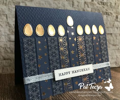 Ramblin' Stamper: Simple Hanukkah Card Hanukkah Cards Handmade, Hanukkah Diy, Jewish Holiday Cards, Diy Hanukkah, Hanukkah Crafts, Hanukkah Cards, Tuxedo Black, Christmas Card Crafts, Hanukkah Gifts