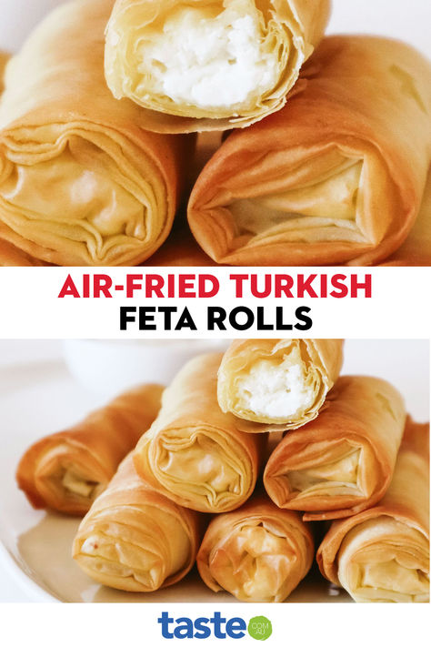 You can thank your air-fryer and the easy and delicious Turkish cuisine for these feta rolls. Crispy on the outside, with a tangy filling… This snack is well on its way to becoming your new favourite recipe. Low Gi Snacks, Feta Rolls, Airfry Recipes, Turkish Cheese, Air Fryer Oven Recipes, Airfryer Recipes, Low Gi, Turkish Food, Sweet Chilli Sauce