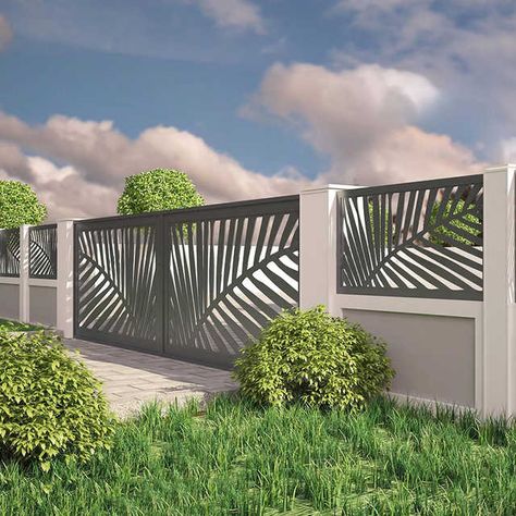 Source Wholesale Supplier Villa Garden Decorative Laser Cut Aluminum Fence Panels on m.alibaba.com Arsitektur Kolonial, Tor Design, Fence Wall Design, Gate Wall Design, House Fence Design, Modern Fence Design, Fence Doors, Concrete Fence, Boundary Walls