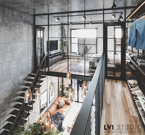 Industrial Loft Design, Asma Kat, Loft House Design, Bilik Idaman, Industrial Home Design, Loft Interior Design, Industrial Style Kitchen, Loft Interior, House Loft