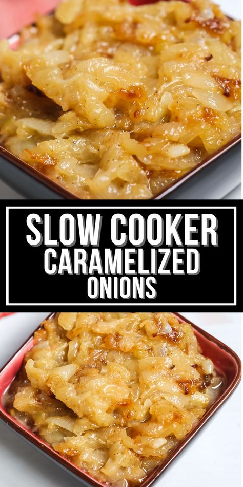 Use this Crock-Pot recipe to make burgers with Caramelized Onions. These Crock-Pot Caramelized Onions are easy and low maintenance. Crockpot Vegetables, Soup In A Crock Pot, Slow Cooker Caramelized Onions, Caramelized Onions Recipe, Carmelized Onions, 4 Ingredient Recipes, Best Slow Cooker, Onion Recipes, 4 Ingredient