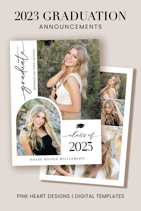 Congratulations 2023 Graduate! We invite you to celebrate this momentous occasion with our customizable graduation announcement template. The design is simple yet elegant, perfectly capturing the significance of this milestone. #graduationannouncement #classof2023 #seniorannouncement #gradcard #gradannouncement Senior Graduation Invitations, Senior Announcements, Graduation Announcements High School, Graduation Invitation Cards, Grad Party Invitations, 2023 Graduate, College Graduation Announcements, Graduation Announcement Template, Graduation Party Invitations Templates