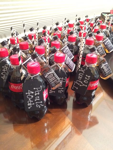 Jack Daniels party favors.. Jack and Coke and convenient straw.. 40th birthday party Jack Daniels Party, 40th Birthday Party Favors, 40th Bday Party, 40th Bday Ideas, Diy Stocking Stuffers, Party Favors For Adults, 40th Birthday Ideas, 50th Birthday Ideas, 50th Bday