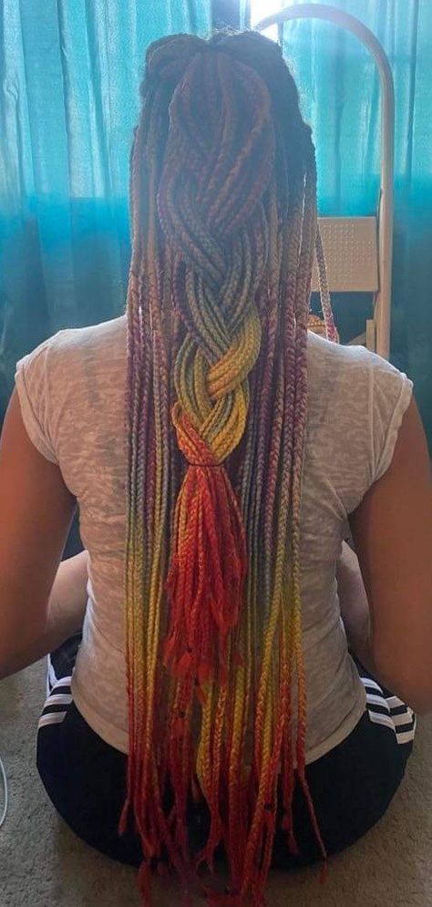 Rainbow or multicolored knotless braids Multicolored Braids, Knotless Braids, Braids, Rainbow, Quick Saves, Plaits