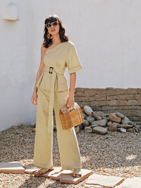 Coords Set Two Pieces, Summer Western Outfits, Formal Shirt Design, Co Ord Sets Pants, Summer Co Ords, Co Ords Outfits, Evening Gowns With Sleeves, Boho Fashion Bohemian, Jumpsuit Elegant