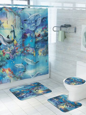 I found this amazing Dolphin Printed Shower Curtain Carpet Floor Mat Four-Piece Combination Bathroom Mat Set with US$12.99,and 14 days return or refund guarantee protect to us. --Newchic Bathroom Curtain Set, Bathroom Mat Sets, Toilet Rug, Decor Baie, Bathroom Decor Sets, Toilet Covers, Shower Curtain Set, Bath Rugs Sets, Bathroom Bath