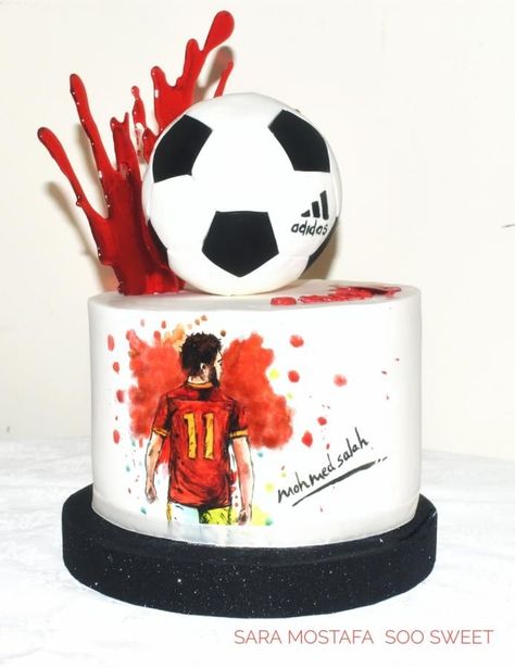 Mo salah the Egyptian king  by Sara mostafa Birthday Cake Easy Decorating, Birthday Cake Easy, Birthday Cake Boys, Liverpool Cake, Soccer Birthday Cakes, Football Birthday Cake, Soccer Cake, Egyptian King, Hand Painted Cakes