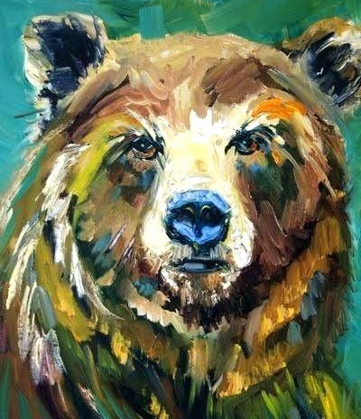 Bear Painting, Rooster Painting, Painted Rock Animals, Hunting Art, Zoo Keeper, Bear Paintings, Bear Illustration, Oil Pastel Art, Watercolor Paintings Easy