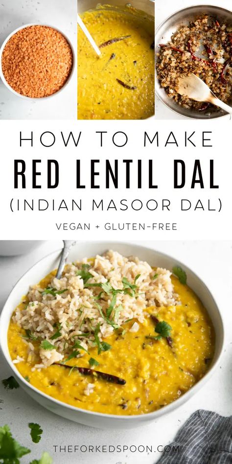 Masoor Dal is a fragrant and flavorful Indian spiced lentil curry made with red lentils, dried red chilis, onion, garlic, and cumin seeds. Enjoy a bowl of this naturally vegan and gluten-free spicy masoor dal recipe as a simple side or healthy main dish. Dal Recipe Indian, Lentil Dal Recipe, Masoor Dal Recipe, Sloppy Joe Recipe Easy, Spiced Lentils, Cooking Basmati Rice, Lentil Dal, Red Lentils, Recipe Indian