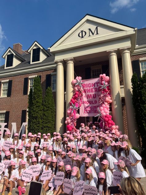 sorority bid day, phi mu bid day, pink bid day theme, tennessee phi mu, utk phi mu, southern sororities, sec sorority house, bid day banner, sorority rush, sorority recruitment, bid day decorations, bid day outfits, greek letters decor, sorority trucker hat and jersey Phi Mu Sorority, Phi Mu Bid Day Themes, Phi Mu Bid Day, Legally Blonde Sorority, Bid Day Decorations, Pink Bid Day, Bid Day Outfits, Bid Day Banner, Bama Rush