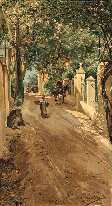 Manuel Garcia Y Rodriguez (Spanish, 1863-1925) | A shaded village road | Christie's Village Road, Countryside Paintings, Victorian Paintings, Spanish Art, 19th Century Paintings, Spanish Artists, Great Paintings, Paintings I Love, European Art