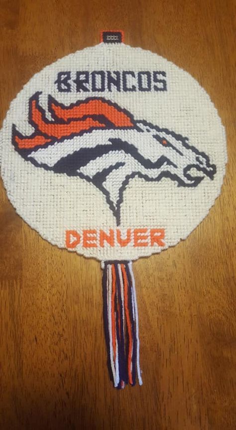 Nfl Broncos, Plastic Canvas Books, Plastic Canvas Ornaments, Free Football, Plastic Canvas Patterns Free, Football Nfl, Canvas Projects, Denver Broncos, Plastic Canvas Patterns