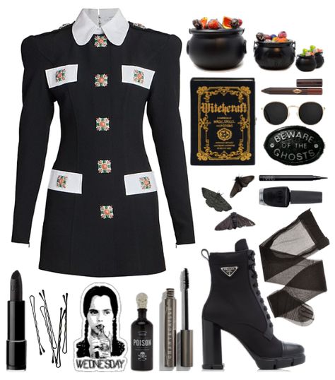 Wednesday Addams Clothes 2022, Addams Family Outfit Ideas, Wednesday Addams Outfit Aesthetic, Wednesday Addams Style, Wednesday Addams Outfit, Dark Wardrobe, Lip Gloss Homemade, Shoplook Outfits, Character Inspired Outfits