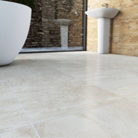 Travertina Light Glazed Porcelain Floor Tile 45cm x 45cm Contemporary Tile, Latest Bathroom, Holly Tree, Big Bathroom, Glazed Tiles, Porcelain Floor, Big Bathrooms, Ceramic Floor, Garden House