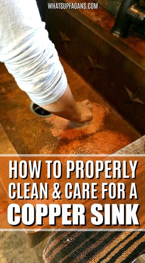 woman cleaning copper sink with star detail with text overlay how to properly clean a copper sink and give proper copper sink care. Copper Sink Care, Clean Hacks, How To Clean Copper, Clean Baking Pans, Cleaning Painted Walls, Glass Cooktop, Deep Cleaning Tips, Hard Water Stains, Clean Sink