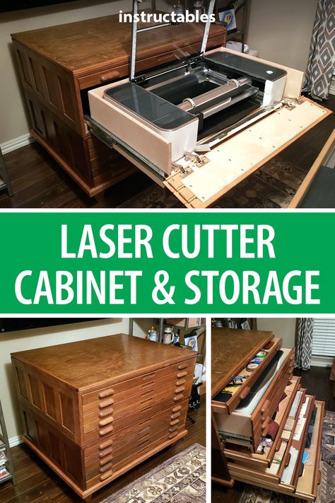 Diy Printer Cart, Laser Workshop Setup, Glowforge Organization, Glowforge Storage, Robotics Lab, Creative Woodworking Ideas, Printer Storage, Studio Workspace, Art Studio Storage