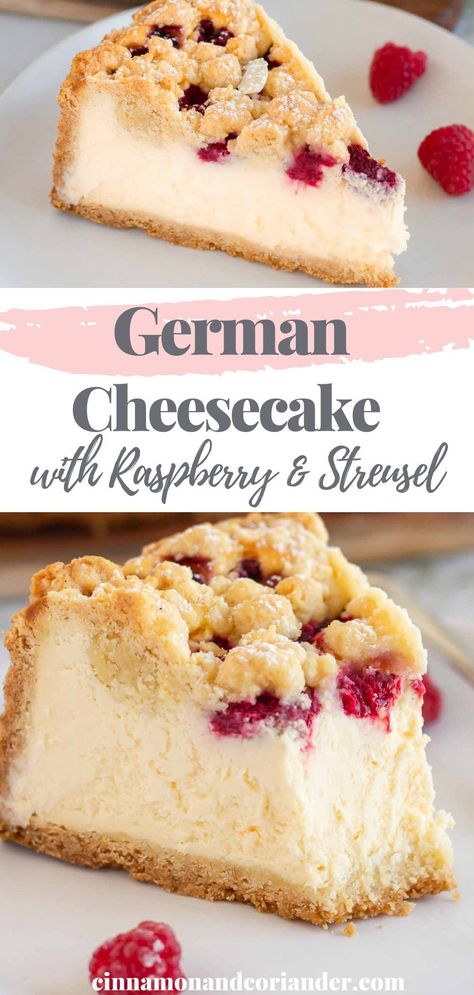 German Cheesecake Recipe, Traditional Christmas Baking, Using Cream Cheese, Traditional German Desserts, German Cheesecake, Crumble Cheesecake, Raspberry Cake Recipes, Valentines Day Cake, Raspberry Crumble