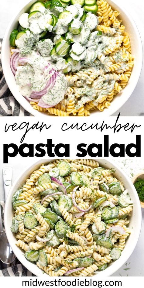 Unique Pasta Salad, Vegan Cucumber, Cucumber Pasta, Cucumber Pasta Salad, Wraps Vegan, Pasta Vegetariana, Vegan Dressing, Vegan Salad Recipes, Tasty Vegetarian Recipes