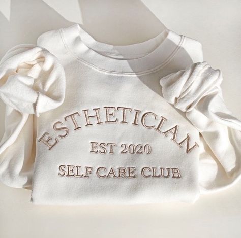 ESTABLISHED ESTHETICIAN - PREORDER – alyssakapparel Esthetician Apparel, Esthetics Room, Gift Inspo, I Am So Happy, Embroidered Crewneck, Custom Sweatshirts, Esthetician, Dream Job, So Happy