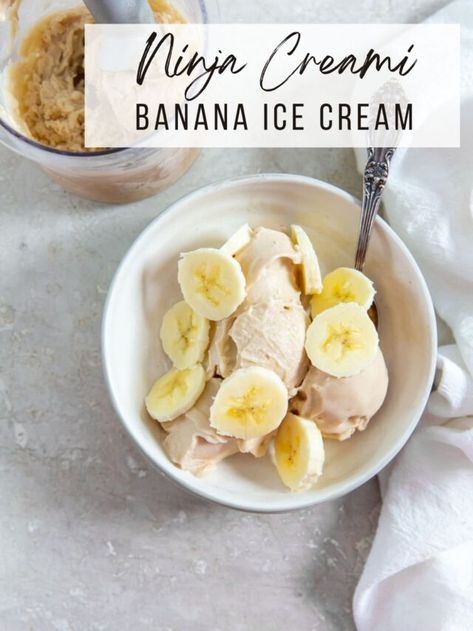 Protein Banana Ice Cream | Ninja Creami - Lara Clevenger Keto Banana Ice Cream Recipes, Banana Protein Ice Cream Ninja Creami, Keto Banana Ice Cream, Ninja Creami Healthy Recipes Easy, Ninja Creami Banana Pudding Ice Cream, Banana Ice Cream Ninja Creami, Banana Ninja Creami Recipe, Ninja Creami Recipes Smoothie Bowl, Ninja Creami Banana Ice Cream Recipe