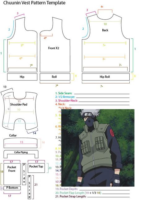 Chuunin Vest Pattern Template by YumeLifeCosplay Naruto Costume Diy, Neji Cosplay, Pouch Template, Naruto Costumes, Naruto Clothing, Cosplay Naruto, Geek Clothes, Pattern Template, Naruto Cosplay