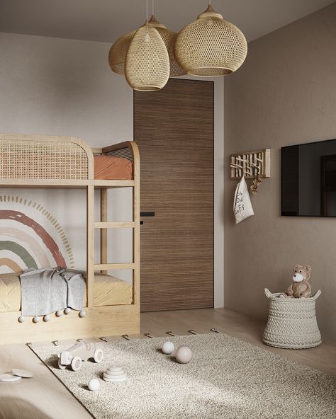 Beige apartment on Behance Japandi Children Room, Japandi Kids Room, Beige Apartment, Kids Bedroom Paint, Bedroom Paint Ideas, Minimalist Kids Room, Japandi Interior Design, Japandi Interiors, Sophisticated Bedroom