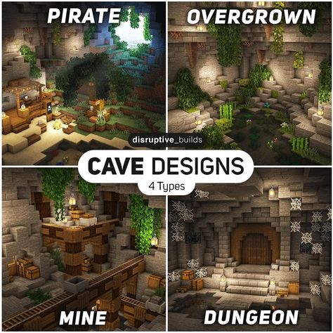 Cave Ideas Minecraft, Things To Build On Minecraft, Minecraft World Ideas, Minecraft Medieval House, Minecraft Underground, Minecraft Decoration, Mc Builds, Rumah Minecraft Sederhana, World Ideas