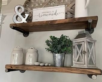 Hidden Bracket Rustic Floating Shelves Floating Shelf | Etsy Diy Farmhouse Decoration, Large Shelf, Shelves Floating, Floating Shelf Decor, Kitchen Shelf Decor, Shelves Wood, Shelves Ideas, Industrial Inspiration, Farmhouse Shelves