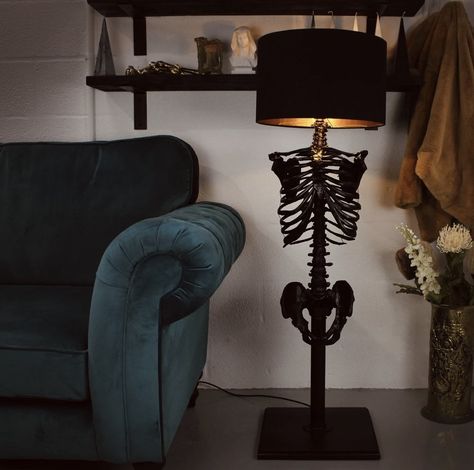 Blackened Teeth, Black Skeleton, Gothic Home, The Skeleton, The Black, Skeleton, Floor Lamp, Lamps, Copper