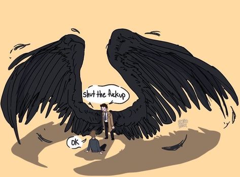 Castiel And Dean, Castiel Wings, Castiel Fanart, Destiel Fanart, Supernatural Comic, Supernatural Fan Art, Supernatural Art, Supernatural Pictures, Dean And Castiel