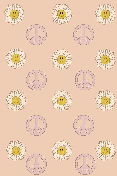 Groovy Phone Wallpaper, Groovy Boho Background, Groovy Phone Backgrounds, Retro Daisy Wallpaper Iphone, Yellow Groovy Wallpaper, Peace Sign Background, Boho Background, Dress Your Tech, Retro Background