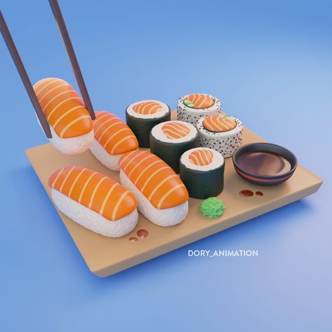 3d Modeling Ideas, Sushi Pop, Different Types Of Sushi, Bloxburg Food Decals, Food 3d, Sushi Nigiri, Blender Food, Types Of Sushi, 귀여운 음식 그림