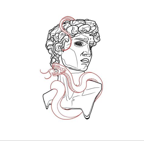 Greek Statue Head Tattoo, David Statue Tattoo Design, David Tattoo Michelangelo, Statue Head Tattoo, David Statue Drawing, David Statue Tattoo, David Statue Art, David Tattoo Design, Statue Of David Tattoo