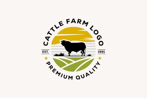 Cattle farm vintage logo template | Premium Vector #Freepik #vector #farm #cow #agriculture #village Farming Logos Agriculture, Beef Farm Logo, Cattle Farm Logo, Farmer Logo, Cheese Image, Carnicerias Ideas, Beef Farming, Farm Vector, Farm Logo Design