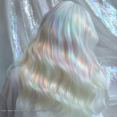 Iridescent Hair Dark, Opalescent Hair, Opal Hair Color, Magic Sorcerer, Iridescent Hair, Vtuber Ideas, Silver Hair Highlights, Wild Magic, Holographic Hair