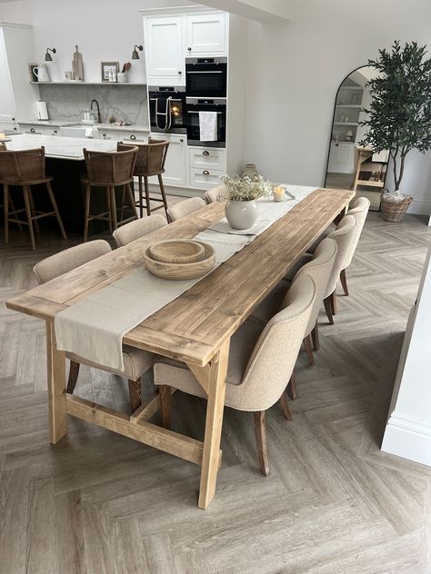 freya farrington kitchen living area neutral rustic modern extension dining table still and bloom Wood Dining Table Rustic, Dining Table Rustic, Reclaimed Wood Dining Table, Farmhouse Kitchen Tables, Dinning Room Design, Dining Room Style, Small Kitchens, Dining Room Inspiration, Farmhouse Dining Room