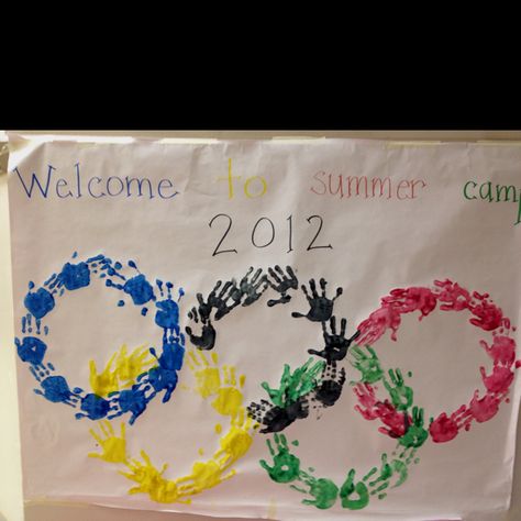 Olympic Summer Camp. Olympic Themed Crafts For Preschool, Olympics Board Ideas, Summer Camp Olympic Games, Olympics Art For Toddlers, Pre K Olympic Activities, Special Olympics Banner, Olympics For Toddlers, Prek Olympic Activities, Olympic Themed Vacation Bible School