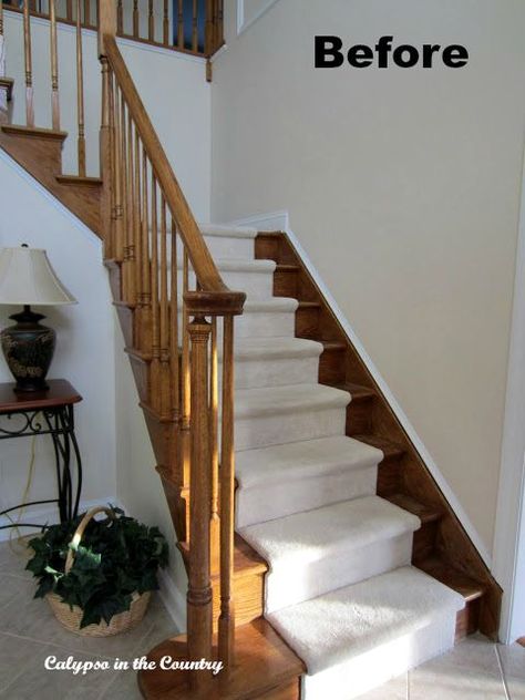 Wood Railings For Stairs, Manchester Tan, Foyer Stairs, Oak Stairs, New Paint Colors, Light Colored Wood, Stair Case, Light Wood Floors, Painted Stairs