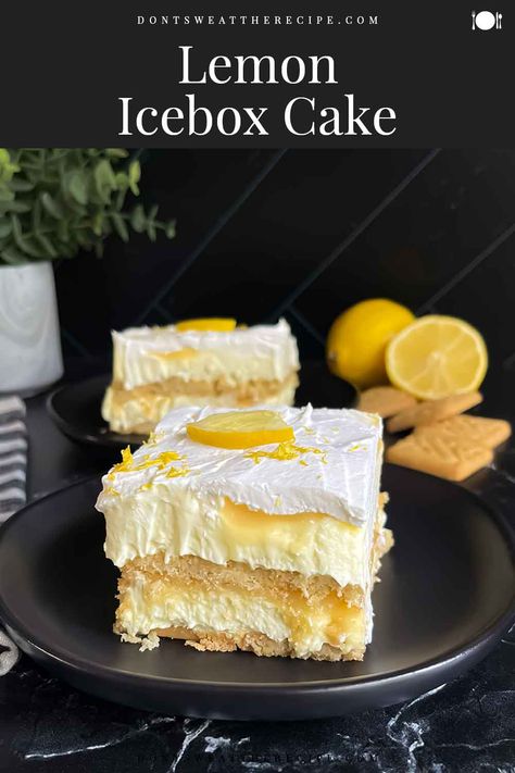 Lemon Icebox Cake No Bake, Lemon Cooler Cake, Lemon Icebox Cake Recipe, Lemon Berry Ritz Icebox Cake, Lorna Doone Dessert Recipes, Lemon Icebox Pie Eagle Brand, Ice Box Desserts, Ice Box Cake Recipes, Lemon Ice Box Pie Recipe